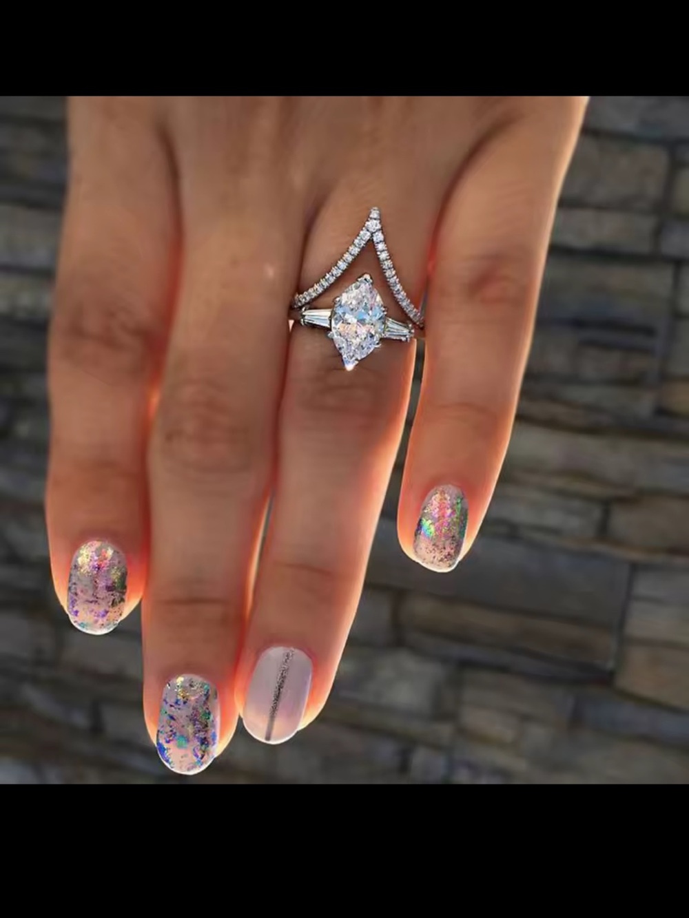 Marquise Halo V-Stack Diamond Engagement Ring - White Gold